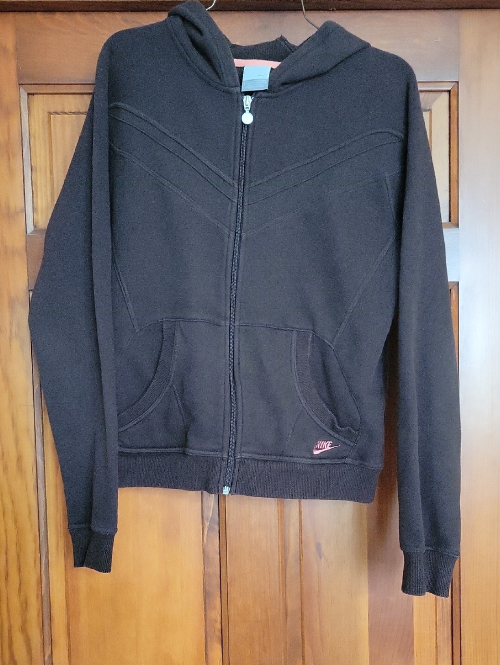 Nike Black Zip-Up Hooded Bomber Jacket with Pink Logo